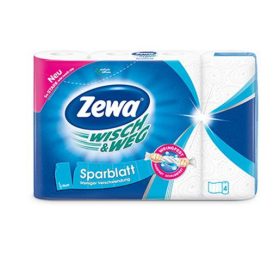   Háztartási papírtörlő, 2 rétegű, 4 tekercses, ZEWA "Wisch&Weg sparblatt"