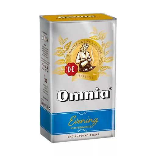 Kávé, pörkölt, őrölt, vákuumos csomagolásban, 250 g, DOUWE EGBERTS "Omnia Evening", Koffeinmentes