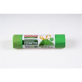   Szemeteszsák, újrahasznosított, húzófüles, 40 l, 15 db, 55x62 cm, 16 µ, MAZZINI, zöld