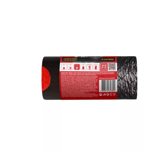 Szemeteszsák, zárószalagos, 35 l, 15 db, 53x60 cm, 28 µ, ALUFIX "Aluflexy", fekete