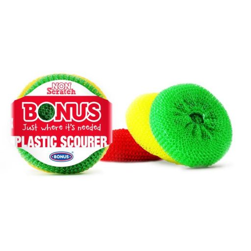 Műanyag súroló, 3 db, BONUS, vegyes színek