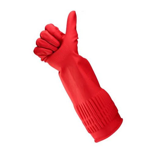 Gumikesztyű, háztartási, latex, extra hosszú, 38 cm, M méret, BONUS, piros