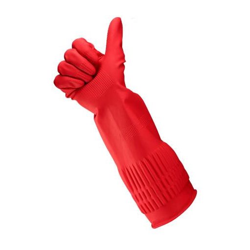 Gumikesztyű, háztartási, latex, extra hosszú, 38 cm, L méret, BONUS, piros