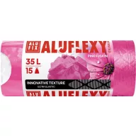   Szemeteszsák, zárószalagos, LDPE, illatosított, 35 l, 15 db, 53x53 cm, 20 µ, ALUFIX "Aluflexy", rózsaszín