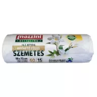   Szemeteszsák, újrahasznosított, köthető füles, illatosított, 60 l, 15 db, 59x72 cm, 13 µ, MAZZINI, virág illat