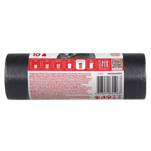 Szemeteszsák, 150 l, 10 db, 80x105 cm, 35 µ, ALUFIX, fekete