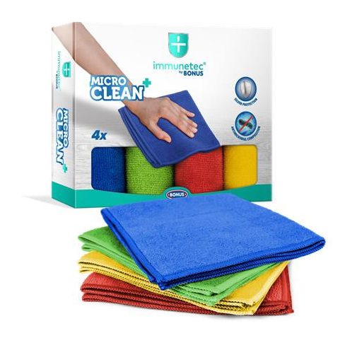Törlőkendő, mikroszálas, 4 db, BONUS "MicroCLEAN Plus Immunetec"