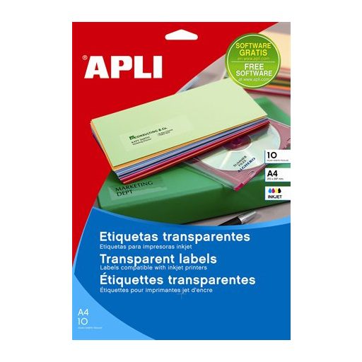 Etikett, 70x37 mm, poliészter, APLI, átlátszó, 240 etikett/csomag