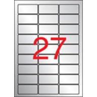   Etikett, 63,5x29,6 mm, poliészter, időjárásálló, kerekített sarkú, APLI, ezüst, 540 etikett/csomag