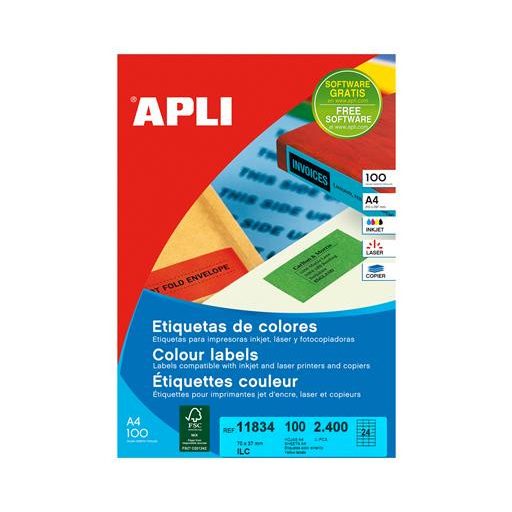 Etikett, 70x37 mm, színes, APLI, sárga, 2400 etikett/csomag