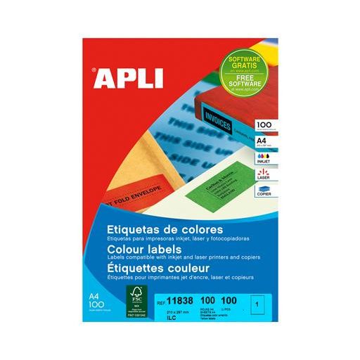 Etikett, 210x297 mm, színes, APLI, sárga, 100 etikett/csomag