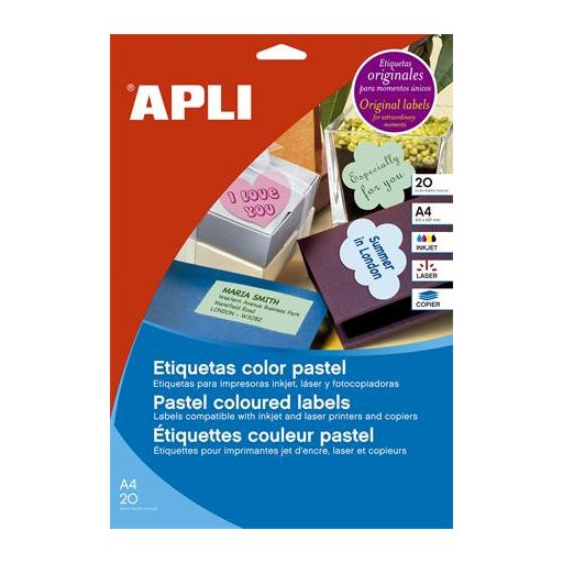 Etikett, 70x37 mm, színes, APLI, pasztell rózsaszín, 480 etikett/csomag