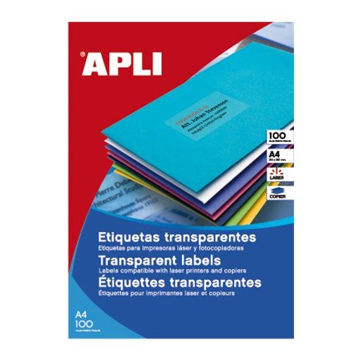 Etikett, 210x297 mm, poliészter, időjárásálló, matt, APLI, áttetsző, 100 etikett/csomag