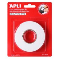   Ragasztó tekercs, 3D, kétoldalas, szivacs, APLI, 19 mm x 2,28 m, fehér