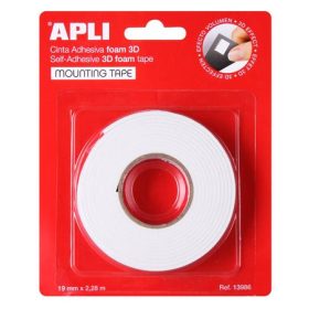  Ragasztó tekercs, 3D, kétoldalas, szivacs, APLI, 19 mm x 2,28 m, fehér