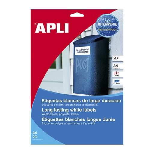Etikett, 30 mm kör, poliészter, időjárásálló, fehér, APLI, 960 etikett/csomag