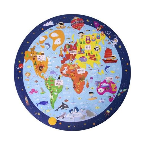 Puzzle, kör alakú, 48 darabos, APLI Kids "Circular Puzzle", világtérkép