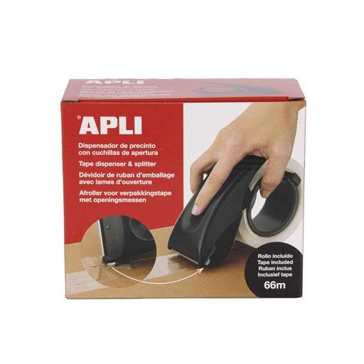 Csomagolószalag adagoló, beépített pengével, csomagolószalaggal, APLI, fekete