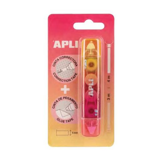Hibajavító- és ragasztóroller, 2in1, 5 mm x 4-3 m,  APLI , vegyes színek