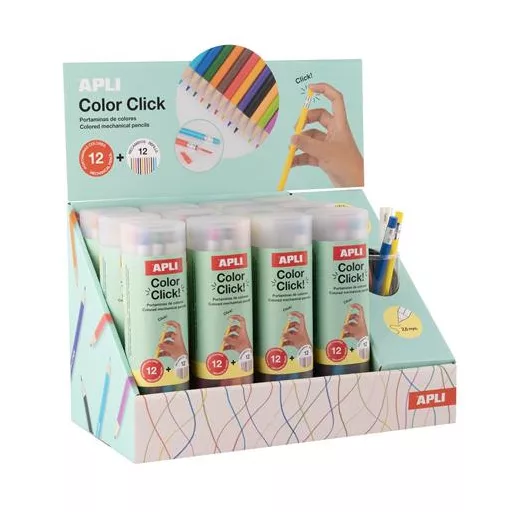 Színes töltőceruza készlet, display, APLI "Color Click", 12 különböző szín, 12 készlet/display