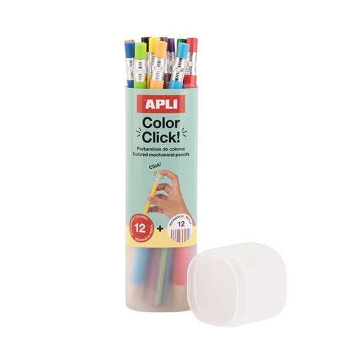 Színes töltőceruza készlet, ceruzatartóban, APLI "Color Click", 12 különböző szín