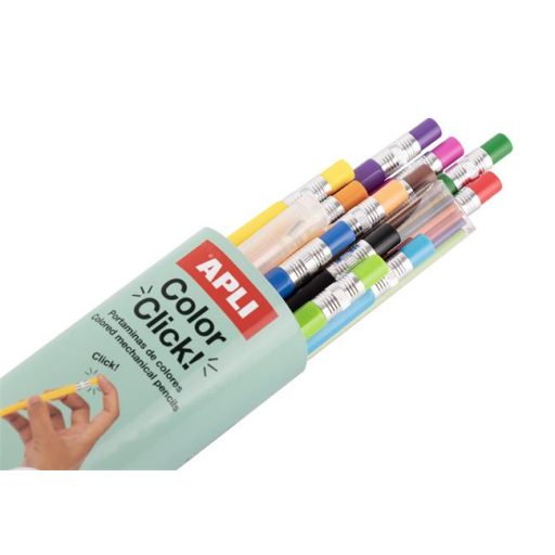 Színes töltőceruza készlet, ceruzatartóban, APLI "Color Click", 12 különböző szín