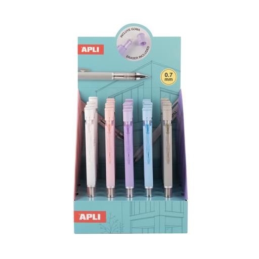 Nyomósirón display, 0,7 mm, hegyezővel,  rázós, APLI, vegyes színekben, 25 db