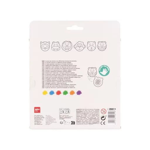 Zsírkréta, állat formájú, APLI Kids "Paint & fun", 6 különböző szín