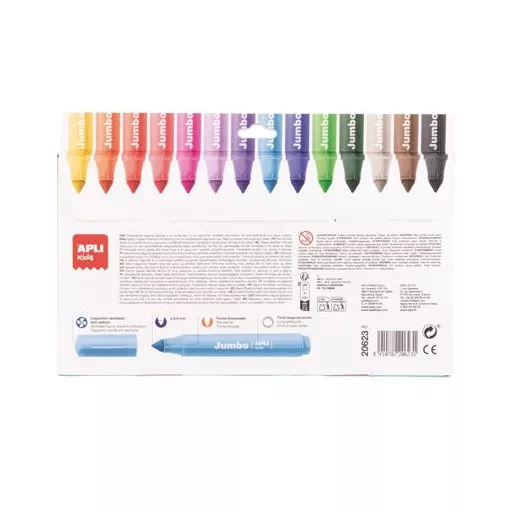 Filctoll készlet, 9,6 mm, kimosható, vastag, APLI Kids "Jumbo", 14 különböző szín