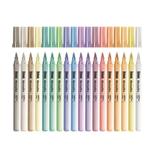 Filctoll készlet, 3,6 mm, kimosható, metálfényű, APLI Kids "Metallic", 18 különböző szín