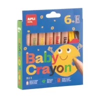   Színes ceruza készlet, vastag, hegyezővel, 3 az 1-ben, APLI Kids "Baby Crayon", 6 különböző szín