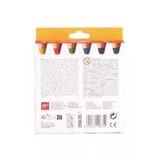 Színes ceruza készlet, vastag, hegyezővel, 3 az 1-ben, APLI Kids "Baby Crayon", 6 különböző szín