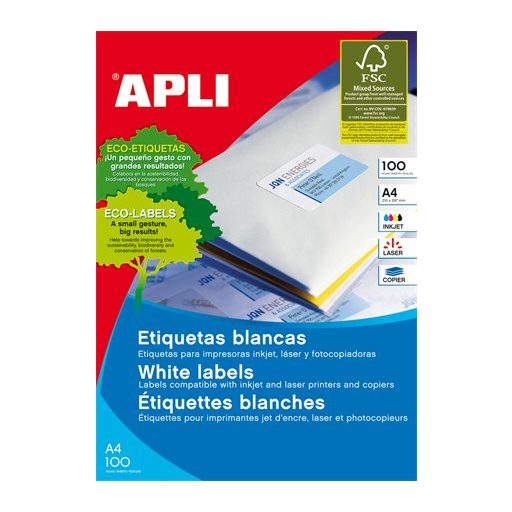 Etikett, univerzális, 199,6x289,1 mm, kerekített sarkú, APLI, 100 etikett/csomag