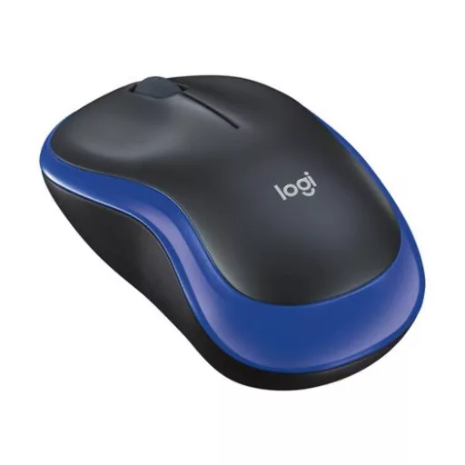 Egér, vezeték nélküli, optikai, közepes méret, USB, LOGITECH "M185", kék