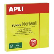   Öntapadó jegyzettömb, 75x75 mm, 100 lap, APLI "Funny", neon sárga