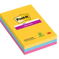   Öntapadó jegyzettömb, vonalas, 3x90 lap, 101x152 mm, 3M POSTIT "Super Sticky", "Carnival", vegyes színek