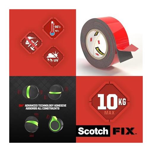 Ragasztószalag, kétoldalas, extra erős, kültéri, 19 mm x 1,5 m, 3M SCOTCH "Extreme Exterior"