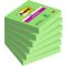 Öntapadó jegyzettömb, 76x76 mm, 6x90 lap, 3M POSTIT "Super Sticky", zöld