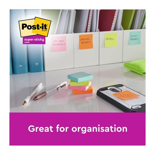 Öntapadó jegyzettömb, 76x76 mm, 6x90 lap, 3M POSTIT "Super Sticky Soulful", vegyes színek