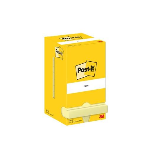 Öntapadó jegyzettömb, 76x76 mm, 12x100 lap, 3M POSTIT, kanári sárga