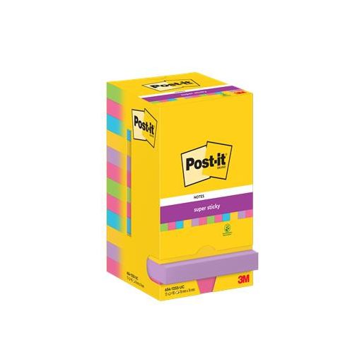 Öntapadó jegyzettömb, 76x76 mm, 12x90 lap, 3M POSTIT "Super Sticky", vegyes