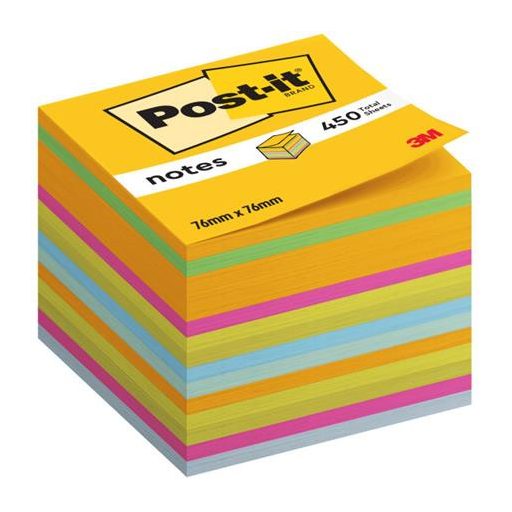 Öntapadó jegyzettömb, 76x76 mm, 450 lap, 3M POSTIT, vegyes színek