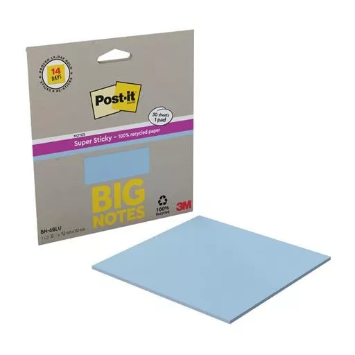 Öntapadó jegyzettömb, 152x152 mm, 30 lap, 3M POSTIT "Super Sticky", kék