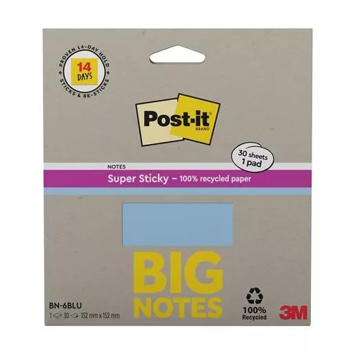 Öntapadó jegyzettömb, 152x152 mm, 30 lap, 3M POSTIT "Super Sticky", kék