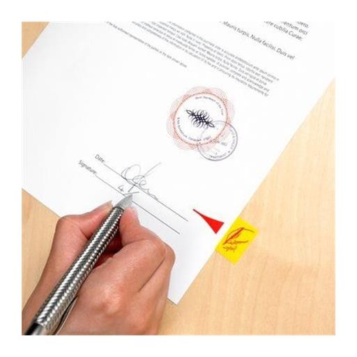 Jelölőcímke, műanyag, 50 lap, 25x43 mm, 3M POSTIT, ikonos, aláírás