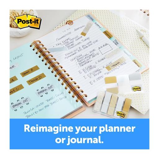 Jelölőcímke, műanyag, 5x20 lap, 11,9x43,2 mm, 3M POSTIT, fémes nyomatok