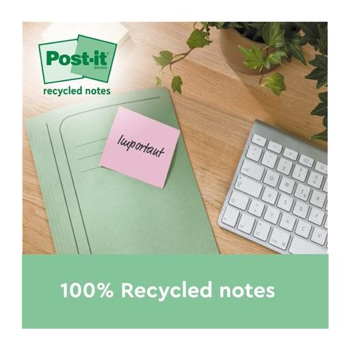 Öntapadó jegyzettömb, 76x76 mm, 16x100 lap, környezetbarát, 3M POSTIT "Nature", vegyes pasztell színek