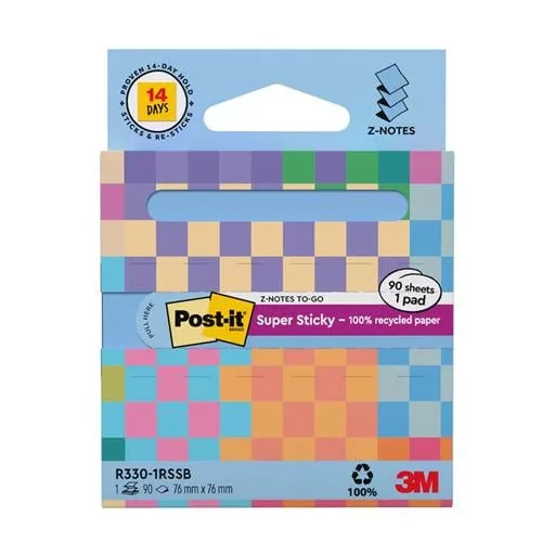 Öntapadó jegyzettömb, "Z", adagolóval, 76x76 mm, 90 lap, 3M POSTIT "Super Sticky", pasztelkék