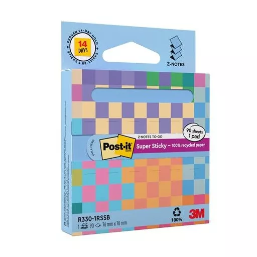 Öntapadó jegyzettömb, "Z", adagolóval, 76x76 mm, 90 lap, 3M POSTIT "Super Sticky", pasztelkék