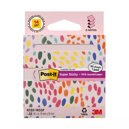 Öntapadó jegyzettömb, "Z", adagolóval, 76x76 mm, 90 lap, 3M POSTIT "Super Sticky", pasztel rózsaszín